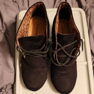 Maurices Black Lace Up Boots with Animal Print Interior